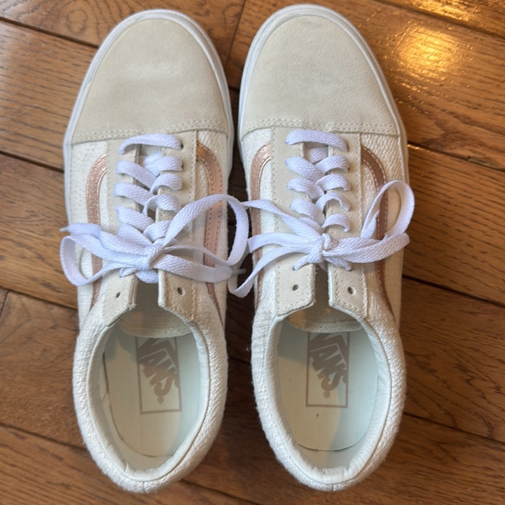 Vans Women's Old Skool Cream Sneaker with Rose Gold Stripe - Picture 11 of 13